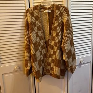 Altar'd State Brown and Tan Checkered Sweater